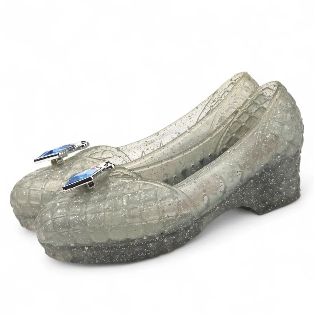 Disney Cinderella Light Up Glass Slipper Jelly Shoes Wedge Girls Youth Sz 2/3
